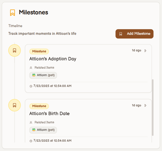 Milestones Timeline Interface